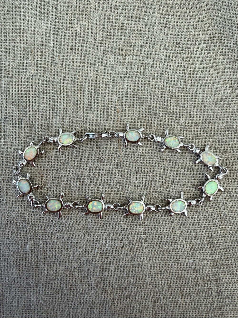 White Opal 0.925 Sterling Silver Turtle Link Bracelet